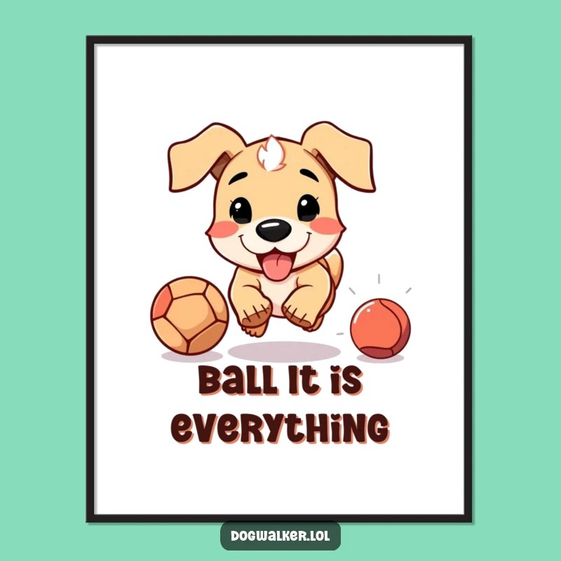 Funny Dog Digital Art: Floppy Eared Pup Chasing Ball, Instant Playful Decor