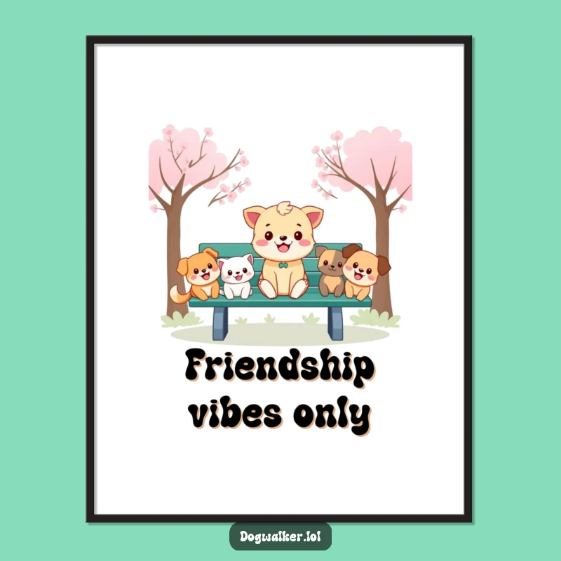 Funny Park Bench Poster: Cheerful Animal Art, Funny Gift