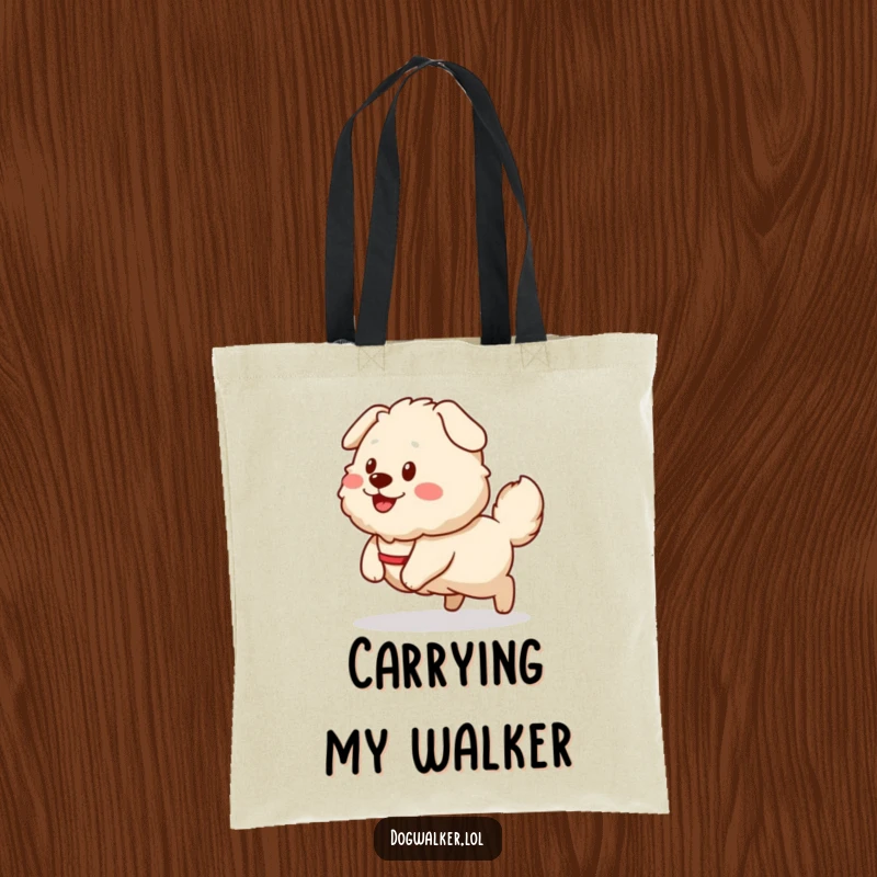 Funny Tote Bag: A fluffy dog happily pulls a smiling dog walker sprite, perfect for carrying pet supplies.